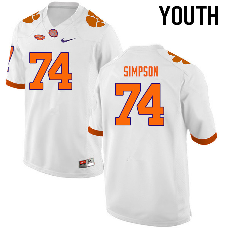 Youth Clemson Tigers #74 John Simpson College Football Jerseys-White - Click Image to Close